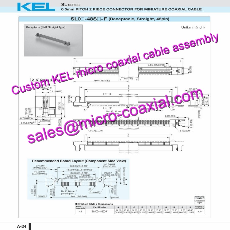 Custom KEL XSLS00-30-A Micro Coaxial Cable KEL SSL00-30S-0500 Micro Coaxial Cable Sony FCB-CS8230 KEL USL00-30L-C cable XCL-CG510 Micro Coaxial Cable