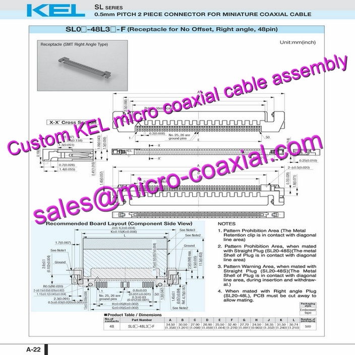OEM ODM KEL SSL00-20L3-0500 Micro Coaxial Cable KEL USLS20-30 Micro Coaxial Cable Hitachi HD camera DI-SC120R Molex 40 pin micro-coax cable FCB-SE600 Micro Coaxial Cable