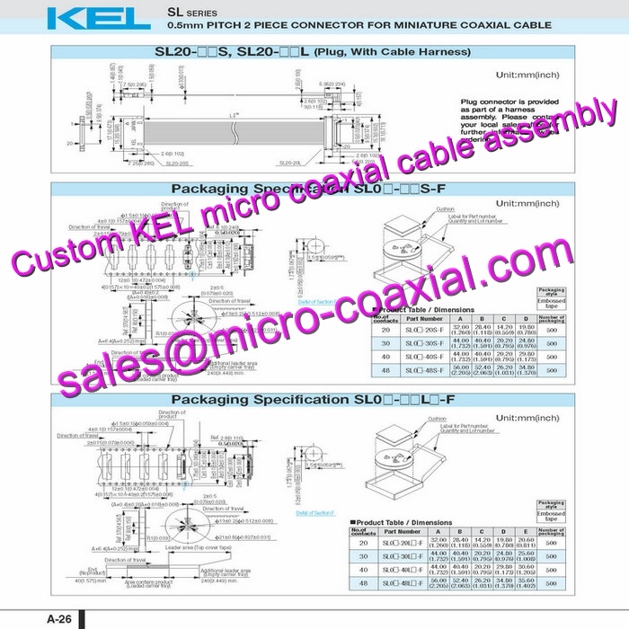 Custom KEL XSL00-48L-C Micro Coaxial Cable KEL SSL00-30S-0500 Micro Coaxial Cable Hitachi HD camera VK-S655EN Molex 30 pin micro-coax cable XCL-SG510 Micro Coaxial Cable
