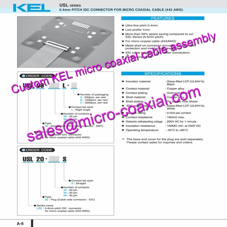 Custom KEL USL00-20L-A Micro Coaxial Cable KEL USL20-20S Micro Coaxial Cable 30-pin Micro Coaxial Connector DI-SC233 Micro Coaxial Cable