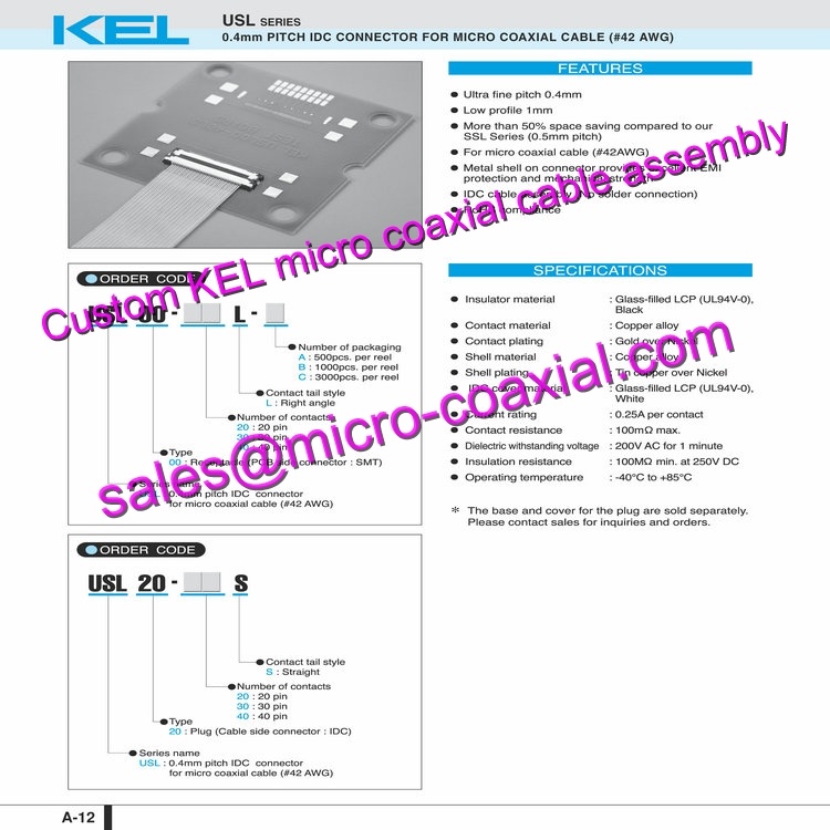 Customized KEL USLS00-30-C Micro Coaxial Cable KEL SSL01-30L3-3000 Micro Coaxial Cable Zoom Kamera Module 4K XCL-SG510C Micro Coaxial Cable