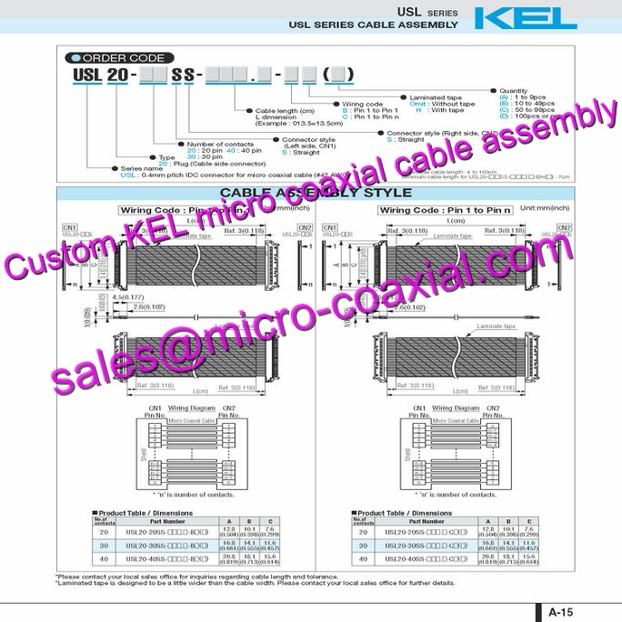 custom KEL USL00-20L-C Micro Coaxial Cable KEL SSL01-40L3-0500 Micro Coaxial Cable KEL 30 pin micro-coax cable DI-SC233 FCB-EV7500 Micro Coaxial Cable
