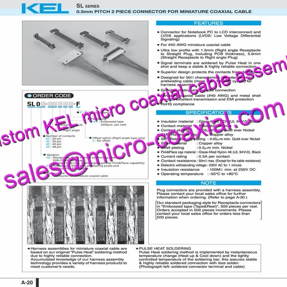 customized KEL USLS00-20-A Micro Coaxial Cable KEL SSL00-40S-0500 Micro Coaxial Cable Hitachi HD camera DI-SC220 Molex 30 pin micro-coax cable FCB-EV73xx Micro Coaxial Cable