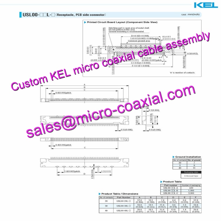 Custom KEL XSLS01-30-A Micro Coaxial Cable KEL XSL00-48L-C Micro Coaxial Cable Hitachi HD camera DI-SC221 KEL 30 pin micro-coax cable FCB-EV3300 Micro Coaxial Cable