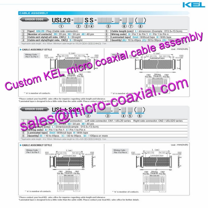 OEM ODM KEL USLS00-34-A Micro Coaxial Cable KEL SSL00-20L3-1000 Micro Coaxial Cable 30-pin Micro Coaxial Connector FCB-CS8230 Micro Coaxial Cable