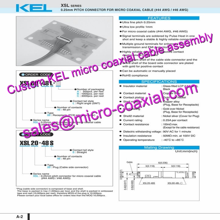 Custom KEL SSL01-10L3-3000 Micro Coaxial Cable KEL XSLS00-40-C Micro Coaxial Cable Zoom Kamera Module 4K FCB-EH3310 Micro Coaxial Cable