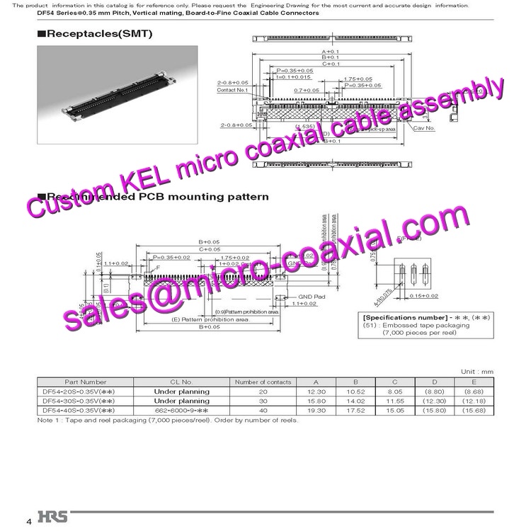 Customized KEL SSL00-30S-1000 Micro Coaxial Cable KEL USL00-20L-B Micro Coaxial Cable 30-pin Micro Coaxial Connector FCB-EV7520A Micro Coaxial Cable