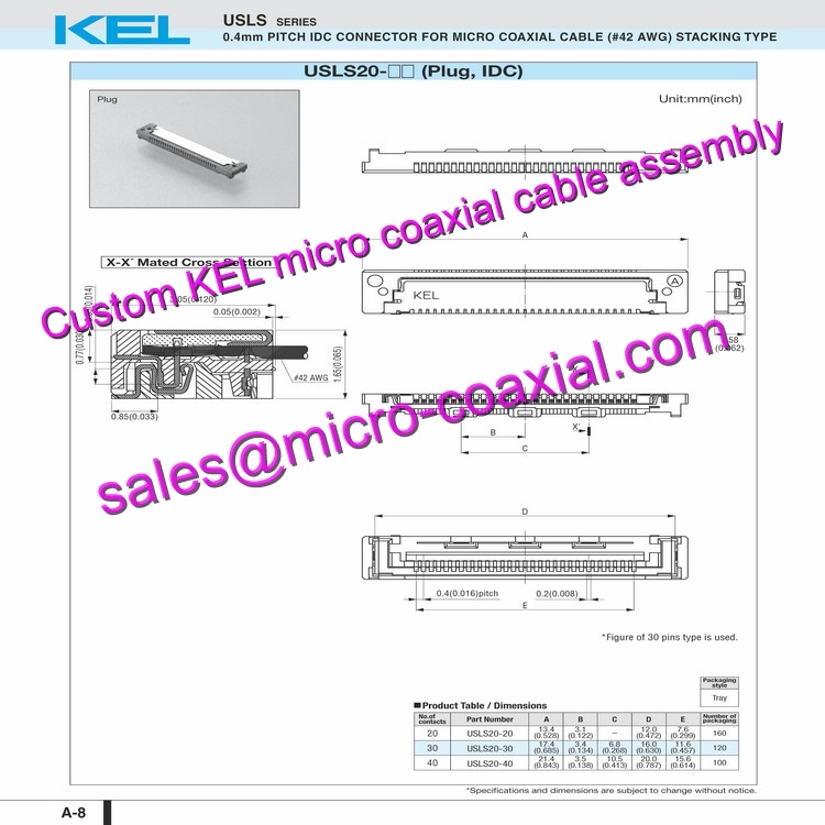 OEM ODM KEL XSLS00-30-C Micro Coaxial Cable KEL SSL20-10SB Micro Coaxial Cable Hitachi HD camera DI-SC231 KEL 30 pin micro-coax cable FCB-EH3150 Micro Coaxial Cable