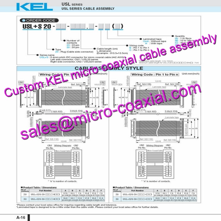 customized KEL XSLS20-40 Micro Coaxial Cable KEL USLS00-34-A Micro Coaxial Cable Hitachi HD camera VK-S655N Molex 30 pin micro-coax cable FCB-EV3400 Micro Coaxial Cable