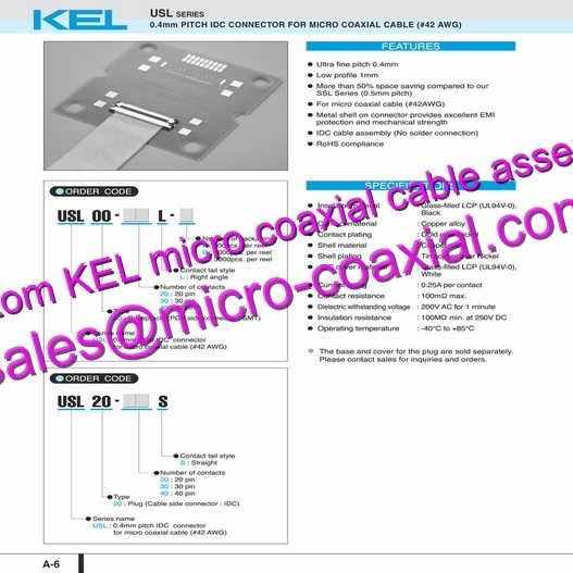 OEM ODM KEL USL00-30L-A Micro Coaxial Cable KEL XSLS00-40-C Micro Coaxial Cable Hitachi HD camera DI-SC221 KEL 30 pin micro-coax cable XCG-CP510 Micro Coaxial Cable