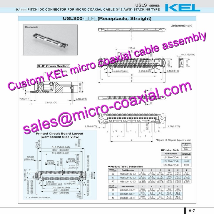 customized KEL XSLS20-40-A Micro Coaxial Cable KEL SSL01-10L3-1000 Micro Coaxial Cable KEL 30 pin micro-coax cable DI-SC233 FCB-SE600 Micro Coaxial Cable