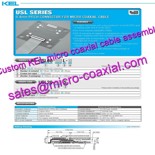 Custom KEL XSLS01-40-B Micro Coaxial Cable KEL SSL01-10L3-3000 Micro Coaxial Cable Sony FCB-ES8230 KEL USL00-30L-C cable FCB-EV7520A Micro Coaxial Cable