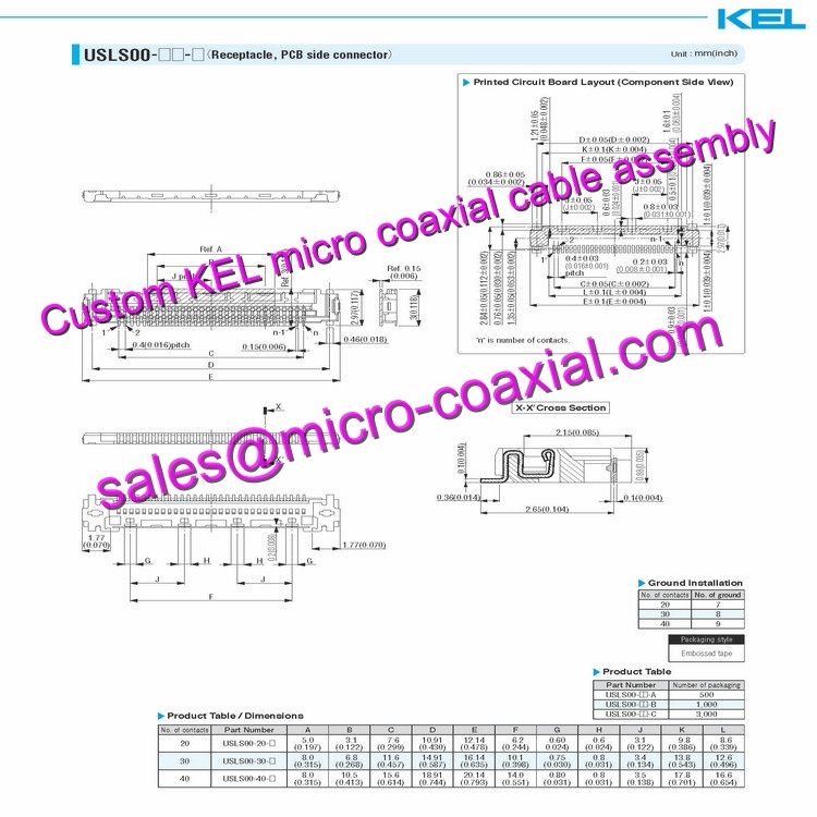 OEM ODM KEL USL00-40L-B Micro Coaxial Cable KEL USL00-40L-C Micro Coaxial Cable Hitachi HD camera DI-SC233 KEL 30 pin micro-coax cable XCL-SG510 Micro Coaxial Cable