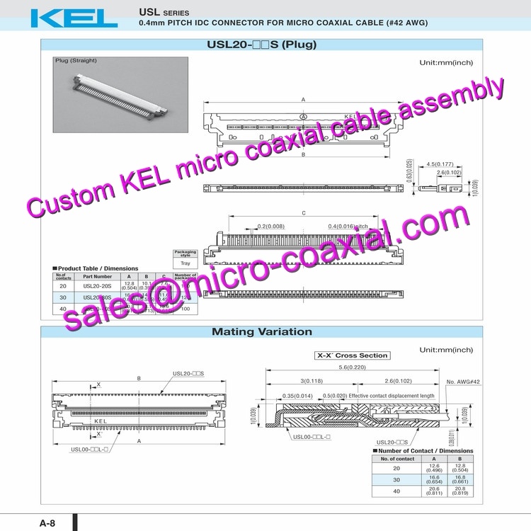 Custom KEL USLS00-20-A Micro Coaxial Cable KEL SSL01-30L3-0500 Micro Coaxial Cable KEL 30 pin micro-coax cable DI-SC221 UMC-R10C Micro Coaxial Cable