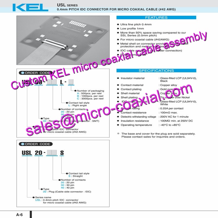 customized KEL SSL00-30L3-3000 Micro Coaxial Cable KEL USL00-40L-B Micro Coaxial Cable KEL 30 pin micro-coax cable DI-SC231 DI-SC221 Micro Coaxial Cable