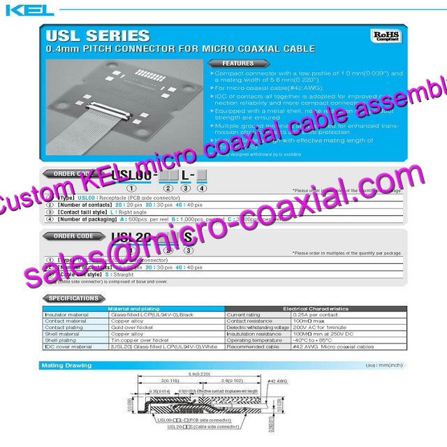 custom KEL SSL20-20SB Micro Coaxial Cable KEL USL00-20L-C Micro Coaxial Cable Sony FCB-CS8230 KEL USL00-30L-C cable FCB-ER8300 Micro Coaxial Cable