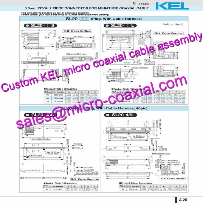 custom KEL USLS20-40 Micro Coaxial Cable KEL USL00-20L-A Micro Coaxial Cable Sony FCB-ER8550 connector 30 pin micro coax cable UMC B2B Cameras Micro Coaxial Cable