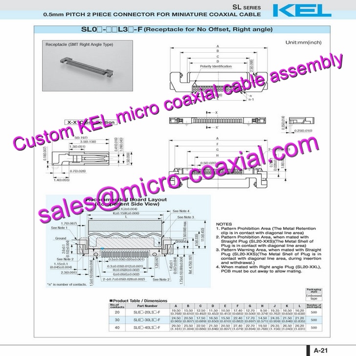 customized KEL USLS20-30 Micro Coaxial Cable KEL USL00-40L-C Micro Coaxial Cable Sony Color Camera Module XCL-CG510 Micro Coaxial Cable