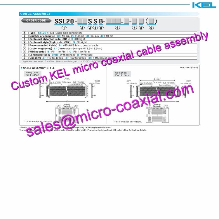 Customized KEL SSL00-10L3-3000 Micro Coaxial Cable KEL SSL20-40SB Micro Coaxial Cable Hitachi HD camera DI-SC221 KEL 30 pin micro-coax cable XCL-SG510C Micro Coaxial Cable