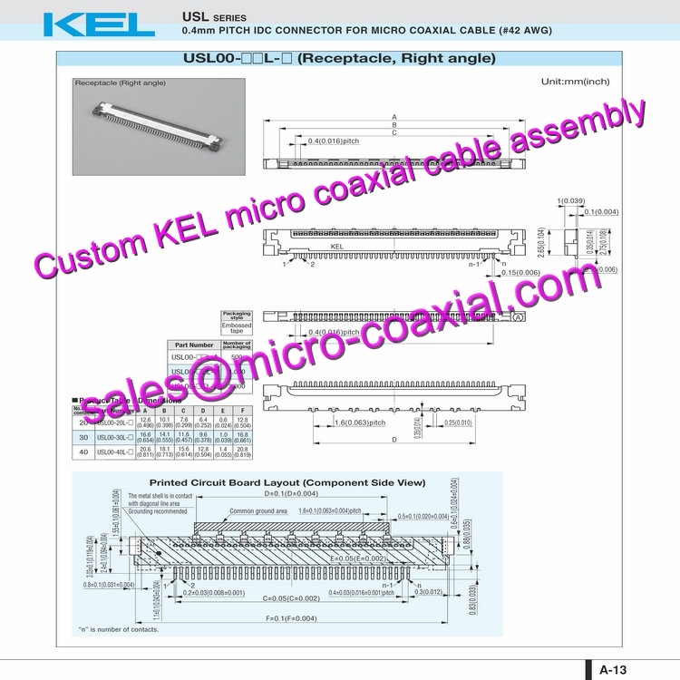 Custom KEL USL00-40L-C Micro Coaxial Cable KEL XSLS00-40-A Micro Coaxial Cable Sony FCB-ER8530 connector 30 pin micro coax cable FCB-EV3300 Micro Coaxial Cable