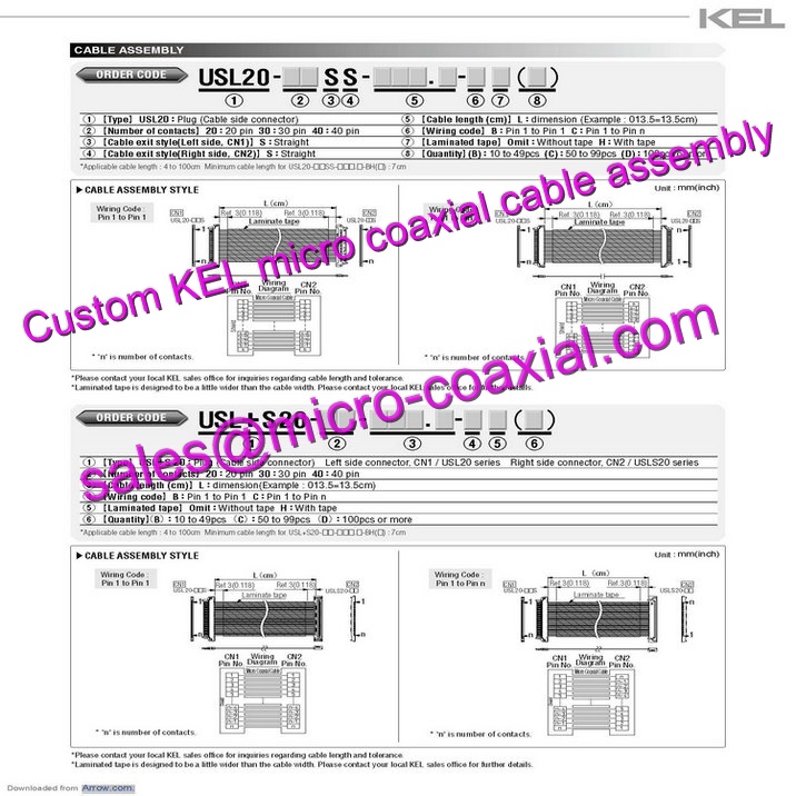 Custom KEL SSL00-20S-0500 Micro Coaxial Cable KEL XSLS00-30-C Micro Coaxial Cable Hitachi HD camera DI-SC110 Molex 40 pin micro-coax cable UMC-S3CA Micro Coaxial Cable