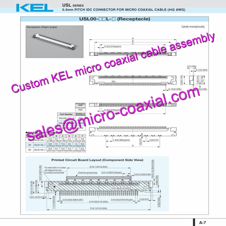 Customized KEL USL00-20L-A Micro Coaxial Cable KEL USL00-30L-C Micro Coaxial Cable Sony Color Camera Module FCB-EV7520A Micro Coaxial Cable