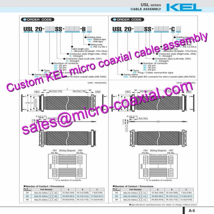 Customized KEL USLS00-40-A Micro Coaxial Cable KEL USL00-30L-C Micro Coaxial Cable Hitachi HD camera VK-S655N Molex 30 pin micro-coax cable DI-SC220 Micro Coaxial Cable