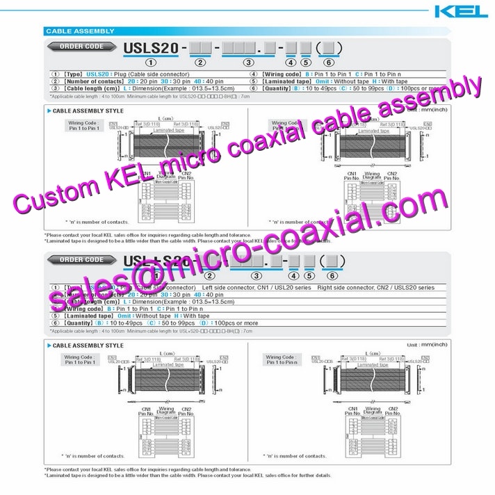 OEM ODM KEL XSLS01-40-B Micro Coaxial Cable KEL SSL20-20SB Micro Coaxial Cable Sony FCB-ER8530 connector 30 pin micro coax cable XCL-SG510C Micro Coaxial Cable