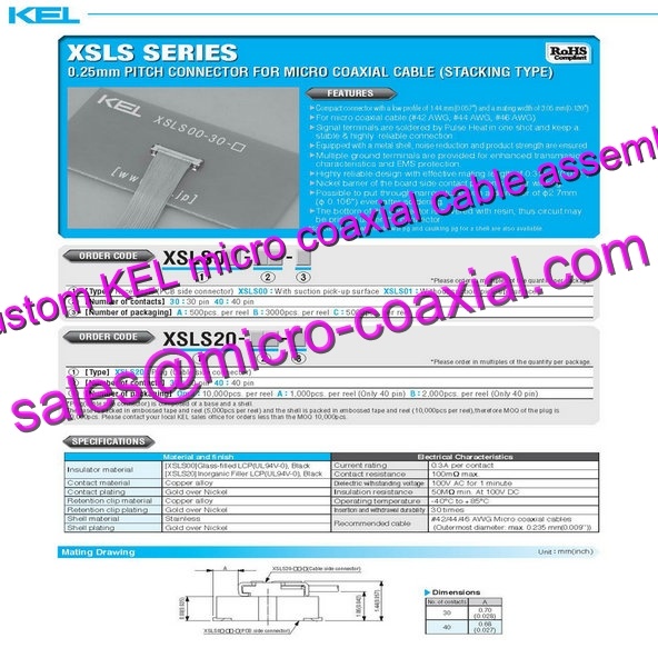 Custom KEL SSL00-30S-1500 Micro Coaxial Cable KEL USLS20-40 Micro Coaxial Cable KEL 30 pin micro-coax cable DI-SC231 XCG-CG510 Micro Coaxial Cable