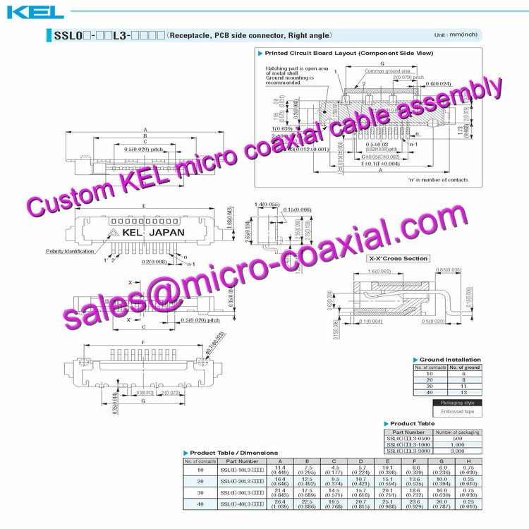 OEM ODM KEL XSLS20-40-B Micro Coaxial Cable KEL SSL00-30S-1500 Micro Coaxial Cable KEL 30 pin micro-coax cable DI-SC221 XCU-CG160 Micro Coaxial Cable