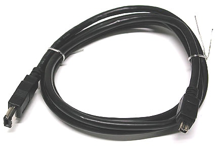 Firewire cable with 6-pin connector on one side, and a 4-pin connector on the other