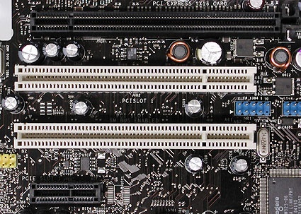 From top to bottom: PCI Express x16 lanes (serial), two parallel PCI and PCI Express x1 lanes (serial)